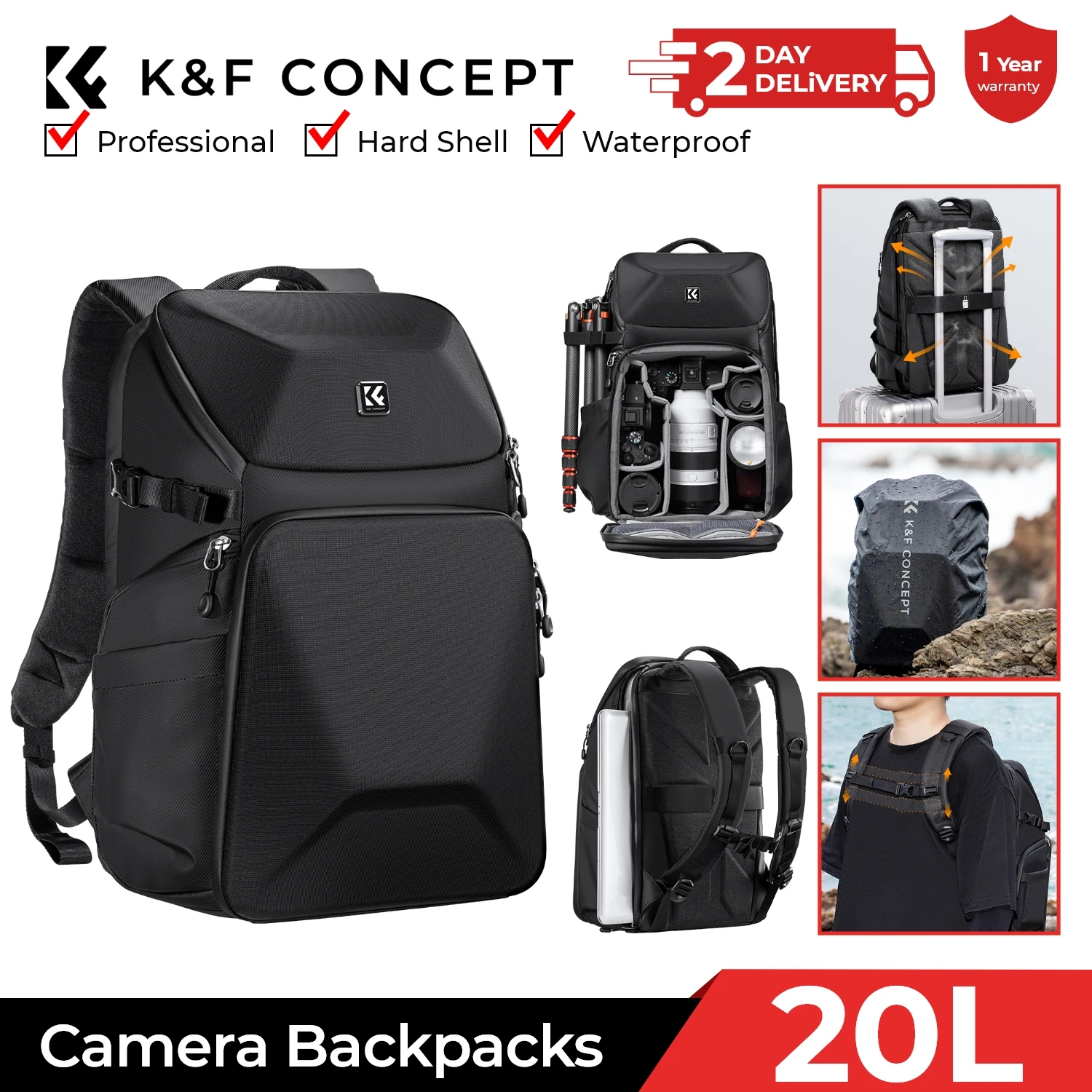 Drone Carrying Bag - K&F CONCEPT 20L Camera Backpack Waterproof